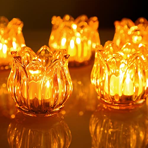 Gold Votive Candle Holders Set of 24 - Thick Glass Tea Light Jars for Wedding & Party Decor - Gold / 24