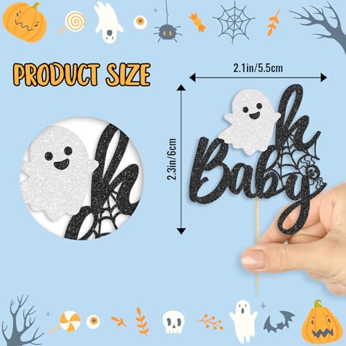 24Pcs Halloween Baby Shower Cupcake Toppers - Spooky Ghost Theme Cake Decorations