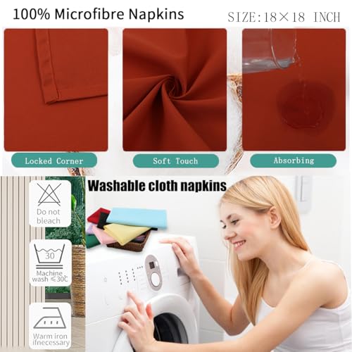 Set of 8 Rust Cloth Napkins - 18x18 Inches Fall Table Decor, Washable & Absorbent