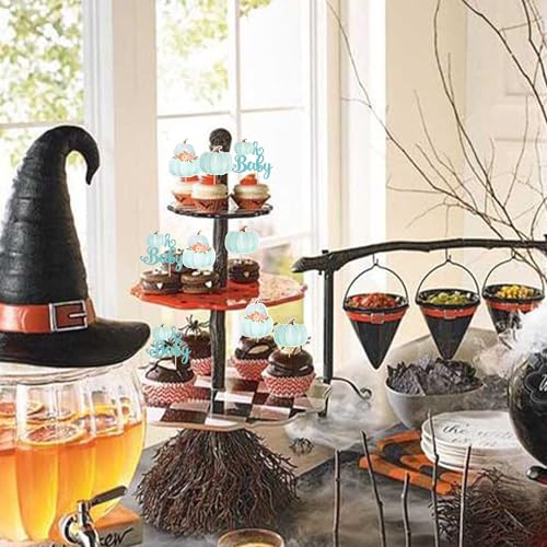 Blue Pumpkin Oh Baby Cupcake Toppers - Fall Party Decorations, 24 Pack (Design 14)