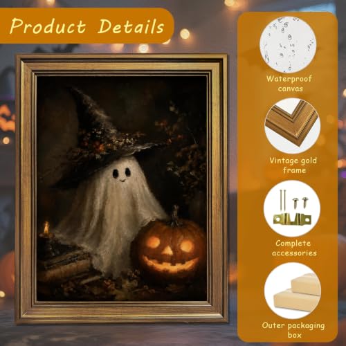 Halloween Ghost Wall Art Canvas Print with Gold Frame - 8x10 Inch Variation of Style-3