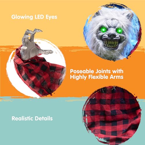 Halloween Animatronic Werewolf Groundbreaker Outdoor Decoration Scene with Moving Arms & Light-Up Eyes