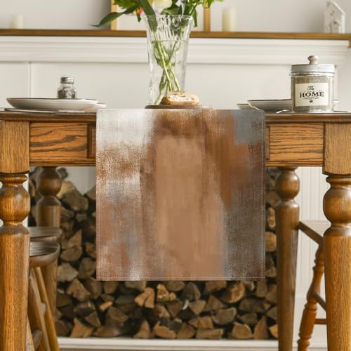 Brown Abstract Modern Art Table Runner 13x72 Inch Pack of 2 - Farmhouse Kitchen Decor