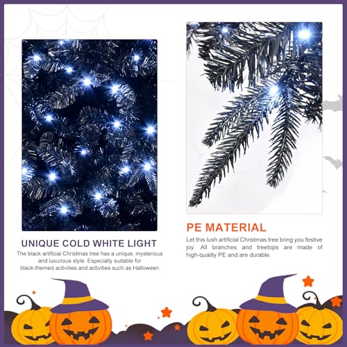 Black Pre-lit 4FT Artificial Christmas Tree with 150 Lights & Hinged Branches