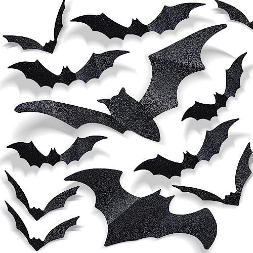 Large 3D Bat Wall Decor Set - Glitter Halloween Decorations for Home & Party