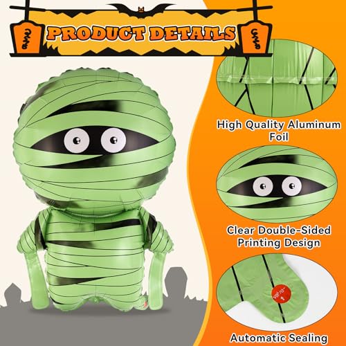 Halloween Ghost & Mummy Foil Balloons Set - Black, 9 Pcs Party Decor