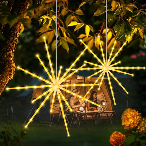 Yellow Hanging Starburst Light with Remote, 112 LEDs, 8 Modes - Garden & Party Decor