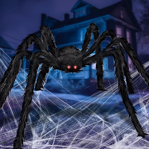 Giant 6.5ft Halloween Spider Decoration with LED Eyes - Outdoor & Indoor Horror Prop