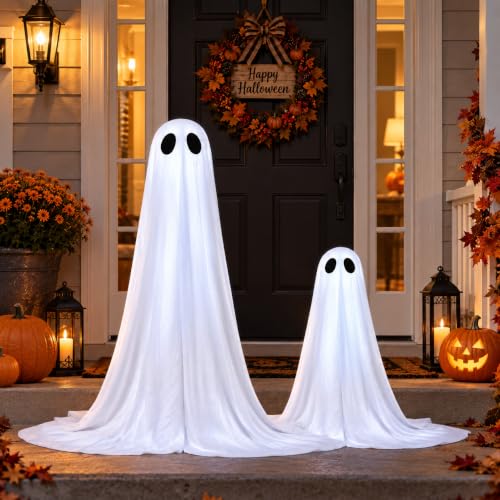 Outdoor Light Up Ghost Decorations 36 Inch & 18 Inch with Timer - Halloween Yard Props - Variation: White Ghosts