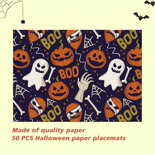 Halloween Disposable Paper Placemats - Ghost & Pumpkin Design, 50 Pack, Style 2
