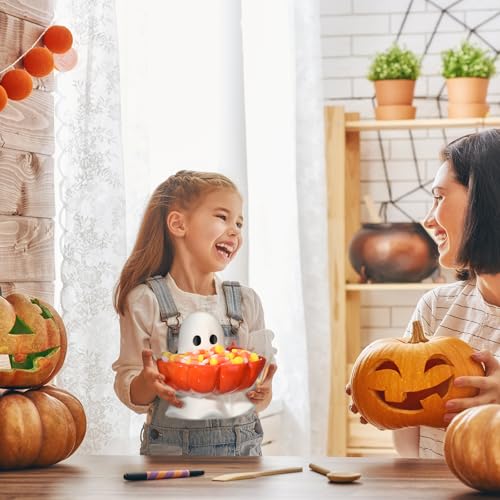 Ghost Halloween Candy Bowl - Ceramic Ghost Shaped Candy Dish - Spooky Party Decor
