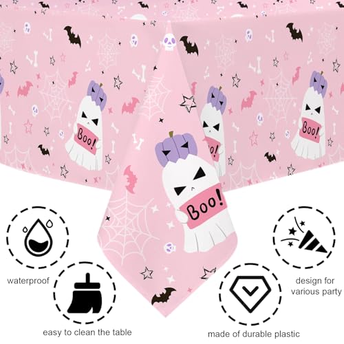 Pink Halloween Plastic Tablecloths - 3 Pack Spooky Party Table Cover - MEHOFOND