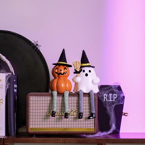 Halloween Ghost and Pumpkin Figurine Set - 2 Pack, Orange & White, Indoor & Outdoor Decor