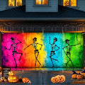 Halloween Garage Door Banner Cover - 7x16 FT Colorful Skeletons & Rainbow Backdrop, Variation 242