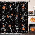 Funny Gothic Halloween Shower Curtain - Skeleton, Pumpkins, Black & White, Waterproof, 72x72 Inches with 12 Hooks - Kids Bathroom Decor