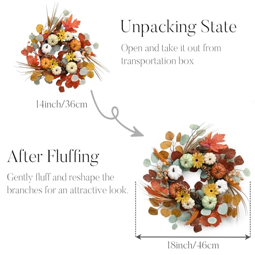 18-Inch Fall Halloween Wreath with Lights & Timer - White, Green, Brown