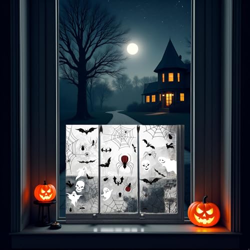 Halloween Window Clings Set for Indoor & Outdoor Decoration - Spooky Spider Design
