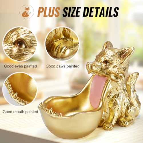 Black Wolf Resin Fox Statue with Gold Finish - Home Decor & Gift