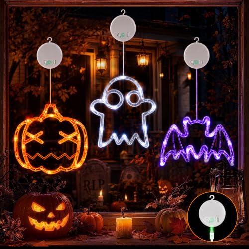 Halloween Window Lights - Ghost Variation, Rechargeable USB Candle Lights, 3 Pack