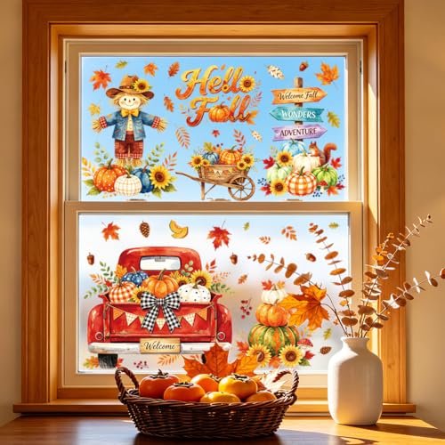 Autumn Farm Elements Window Clings - Reusable Fall Decor for Glass Windows