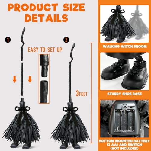 Halloween Animatronic Witch Broom Prop - Sound Activated, 36 Inch Decor