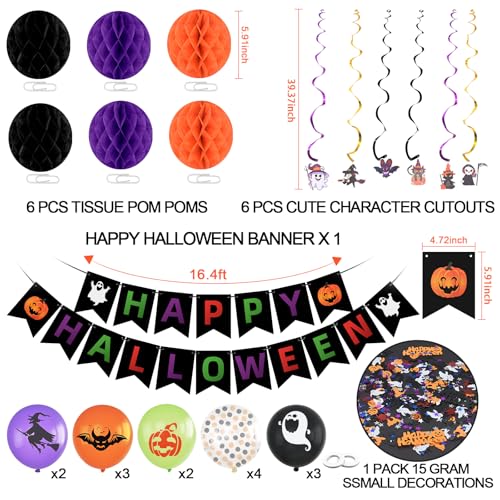 Halloween Decorations Banner Kit with Garland, Honeycomb Balls & Streamers for Party Indoor