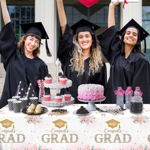 Pastel Floral Graduation Tablecloths Set - 3 Pack, Waterproof Plastic Decor
