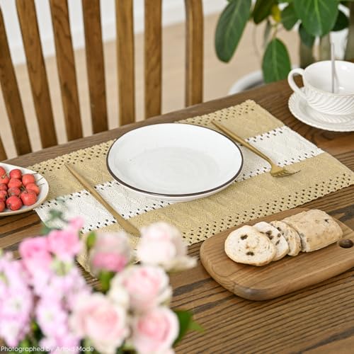 Farmhouse Rustic Placemats Set of 4 - Burlap Brown 12x18 Inch Kitchen Table Decor