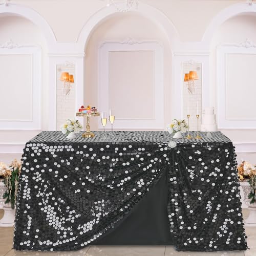 102x50 Inch Black Sequin Tablecloth for Party & Holiday Celebrations