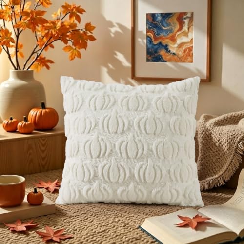 Cream White Pumpkin Throw Pillow Covers 20x20 Set of 2 - Fall Decor