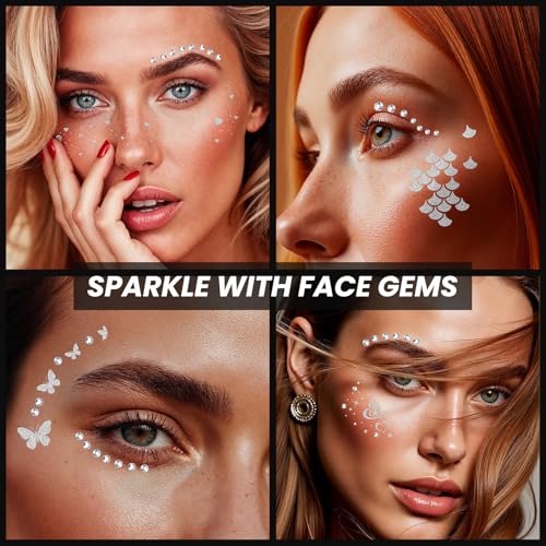 Multi-Style Silver Glitter Freckles Face Tattoos & Gems Set - 30PCS