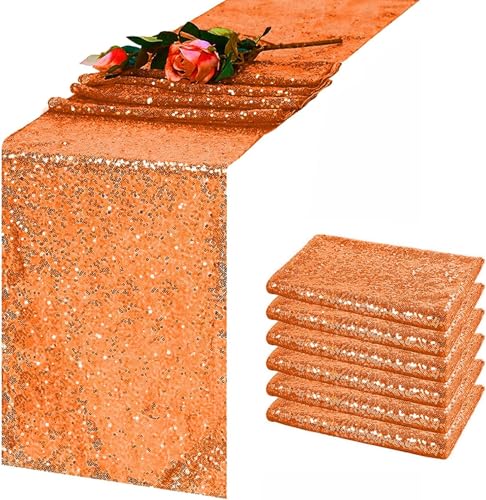Orange Sequin Table Runners 6 Pack - 12x108 Inch Festive Decor