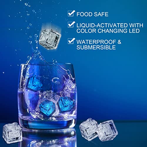 Blue LED Ice Cubes for Drinks - 96PCS Liquid Activated Waterproof Party Decor