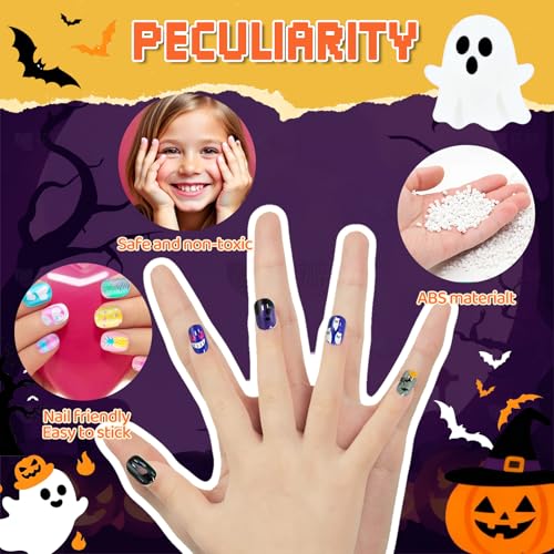 Kids Press-On Nails Halloween Style 144Pcs Short Fake Nail Kit for Girls