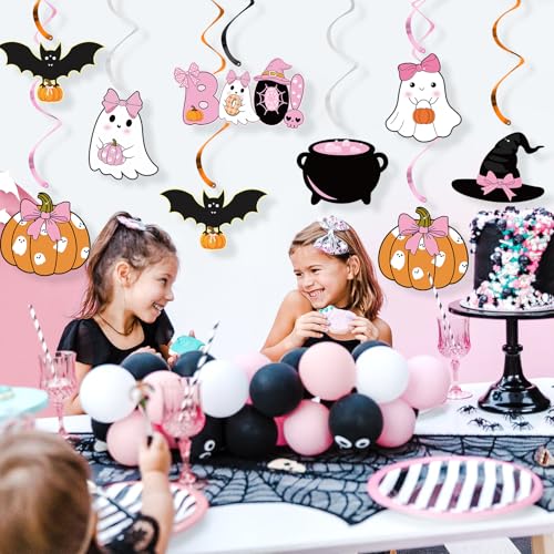 Halloween Hanging Swirl Decorations Set - Pink Ghost Bat Pumpkin Bows Party Streamers
