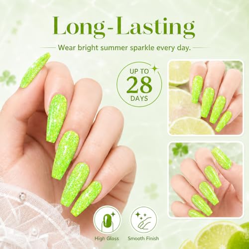 Beetles Green Glitter Reflective Gel Nail Polish - Lime Shock, UV/LED Soak Off, Long-Lasting