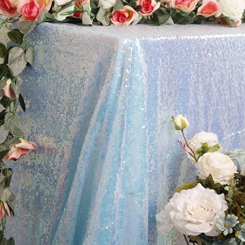Iridescent Blue Rectangle Sequin Tablecloth 90x132 Inch for Weddings & Parties - Mermaid Shimmer