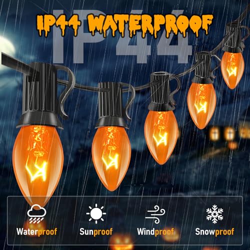 Orange String Lights - 25Ft C7 Outdoor Halloween Decor with 27 Bulbs - Black Wire, Waterproof