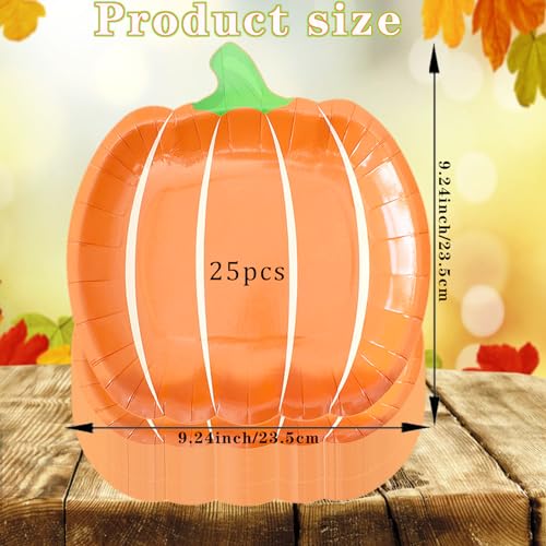 Pumpkin Fall Paper Plates - Autumn Harvest Disposable Dinnerware, 9 Inch, 25 Count
