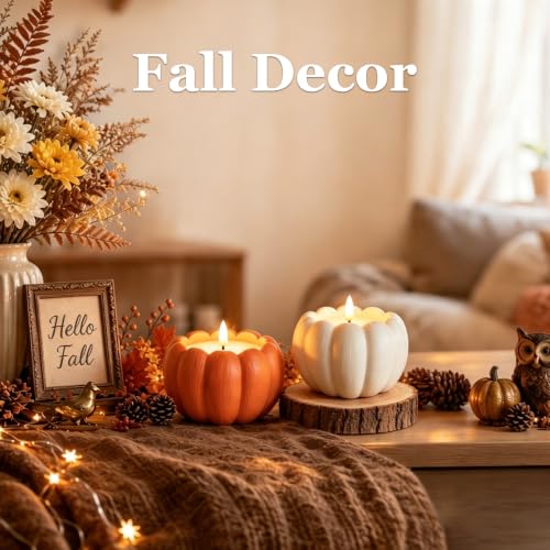 Flameless Pumpkin Candles Set - Terracotta & Plaster White, Fall Decor, LED Safe Candle Set