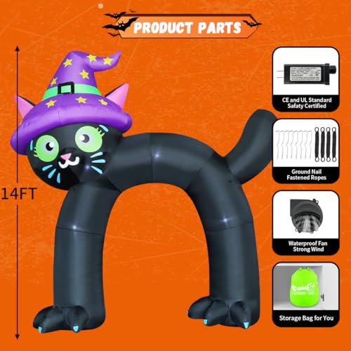 14ft Halloween Inflatable Cat Arch Yard Decoration with LED Lights, Waterproof Outdoor Decor