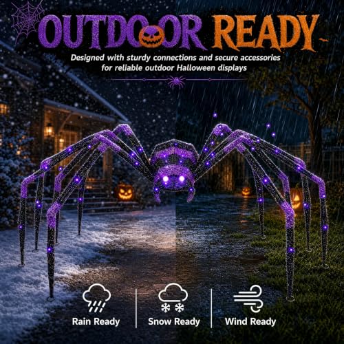 Giant 6.8 FT Halloween Spider with 128 LED Lights Outdoor Yard Decoration