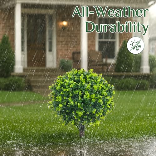 Artificial Boxwood Topiary Ball Trees Set of 2 - 20 Inch Faux Bushes for Outdoor & Indoor Decor