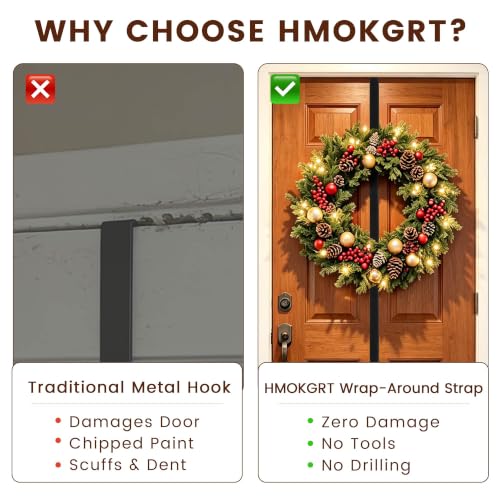 Adjustable Door Wreath Hanger No Damage Wrap-Around Hook Black - HMOKGRT