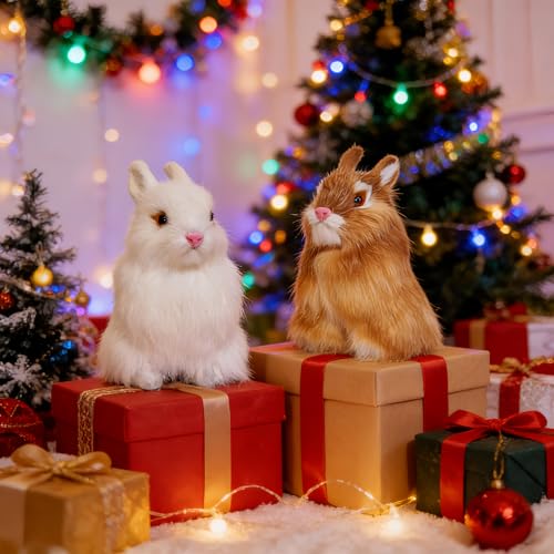 Realistic Furry Easter Bunny Decorations Set of 2 - Lifelike Home & Party Decor
