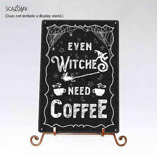 Halloween Coffee Sign Metal Wall Art - Vintage Witches Need Coffee Plaque - 8x12 Inches