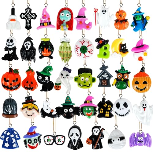 40Pcs Halloween Hanging Ornaments Tiny Resin Charm Pendants with Golden String - Halloween Decorations