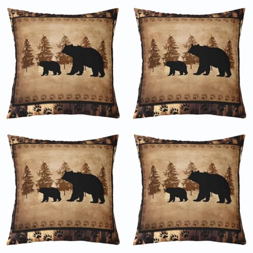Bear Throw Pillow Covers 20x20 Set of 4 Multi Wildlife Animal Cushion Covers for Couch Sofa Rustic Cabin