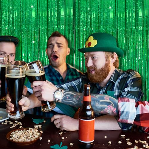 Green Tinsel Curtain Party Decorations - 10 Pack Glitter Foil Fringe Streamers