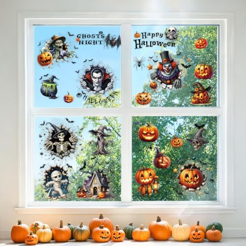 Halloween Window Clings Skeleton Pumpkin Stickers - Ghost Black 22pcs
